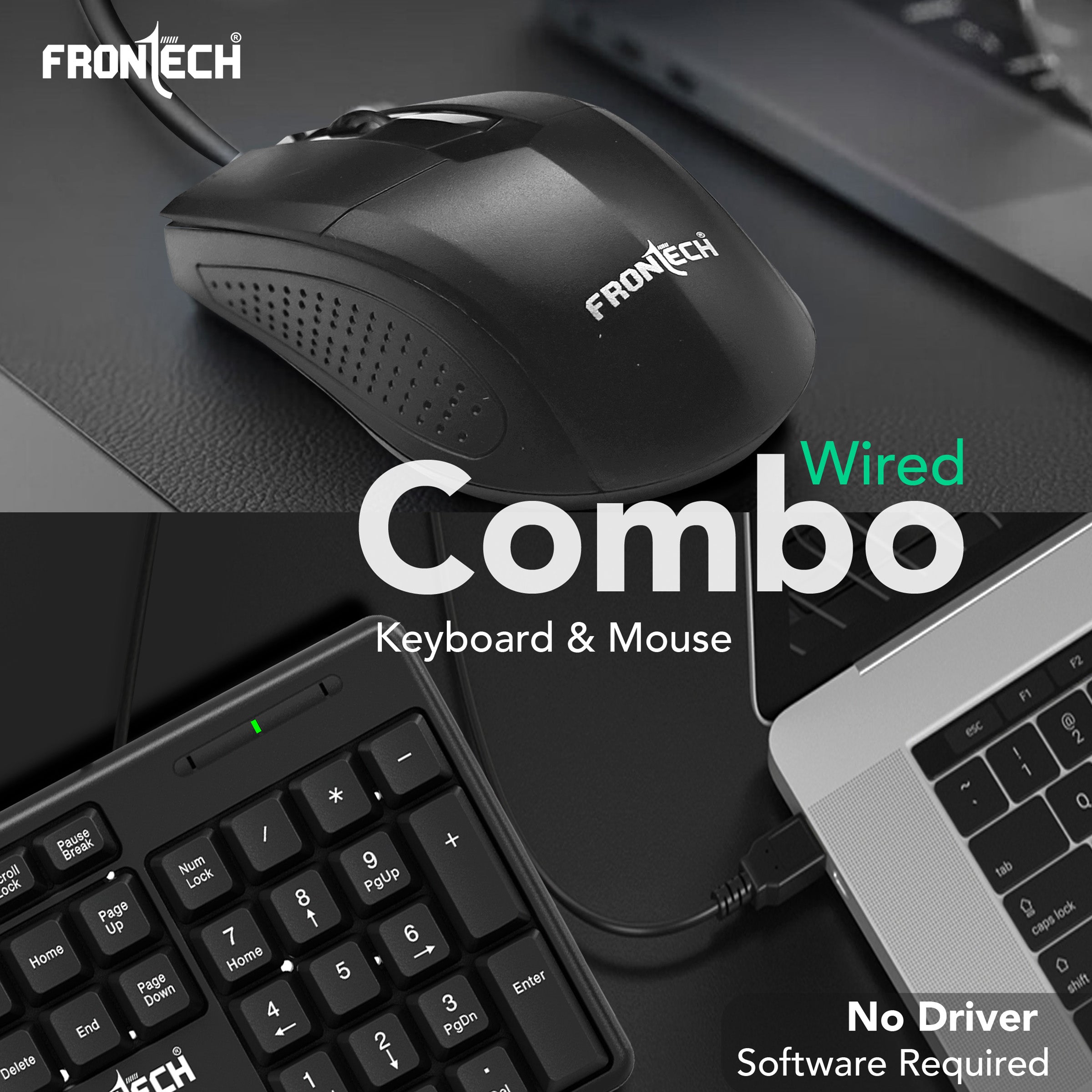 Frontech Wired Membrane Keyboard & Mouse Combo Pack (1692) Frontech Wired Membrane Keyboard & Mouse Combo Pack (1692)